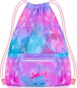 PASHOP Mochila de drenaje para niños, Chicas Mesh Bolsa de playa para nadar, Gran tamaño Gimnasio Bolsas de drenaje Cinch Sack para niñas (Unicorn)