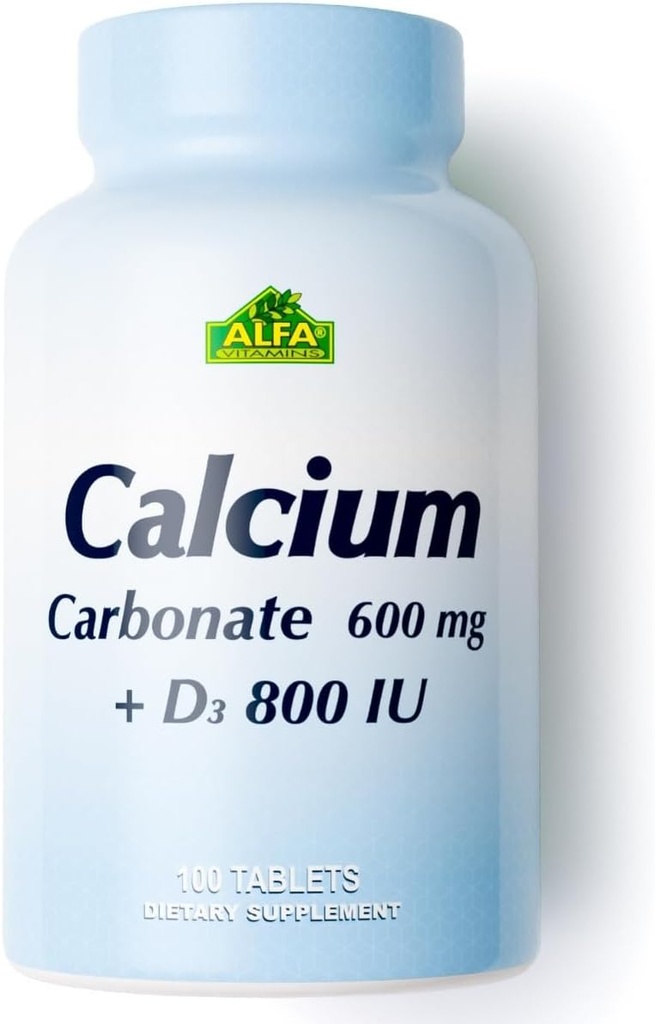 Calcium 600mg + D3 Dietary Supplement by ALFA Vitamins - Promotes Healthy Bones - Healthy Teeth - Healthy Heart - Healthy Nervous System -100 Tablets