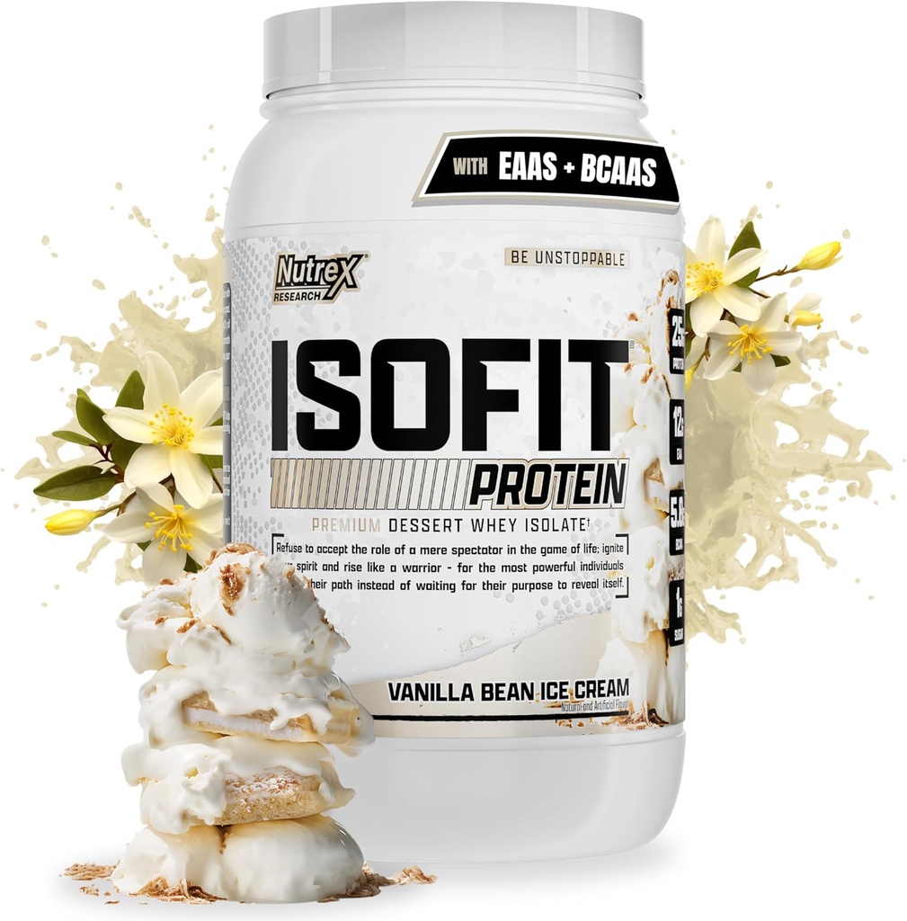 Nutrex Research IsoFit Whey Protein Powder Instantized 100% Whey Protein Issolate (30 Pelayan 1), Vanilla Bean Ice Cream)