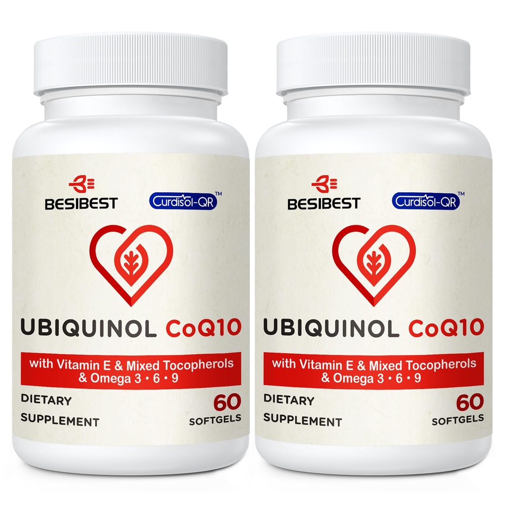 Ubiquinol CoQ10-600mg-Softgel, Active Coq10 Ubiquinol Supplement with Vitamin E & Omega 3, 6, 9, High Absorption-Coenzyme-Q10, Powerful Antioxidant for Energy Production, Tested, 120 Count