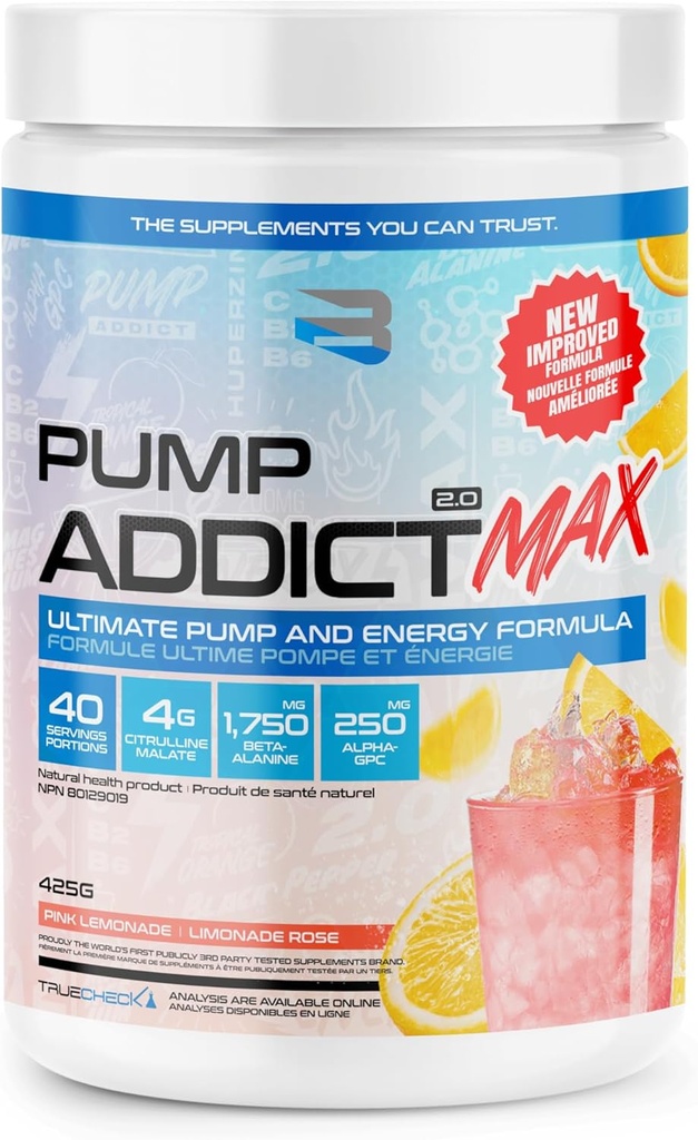 Tro kosttilskud - Pump Addict Max Pre- træning pulver - Forbedret energi, fokus og udholdenhed... (40 Servering, Pink Lemonade)