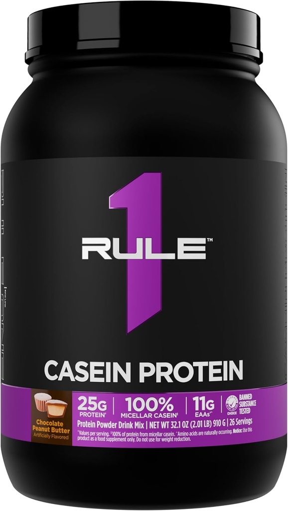 Aturan 1 Casein Protein - 25g Protein dan 11g EAAs Per Serving dari Slow- Release Mideath Casein untuk Recovery Overnight dan Diterima Pengiriman Antara Meals (2 Pounds, Chocolate Peach Butter)