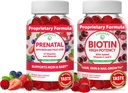 Lunakai Biotin a Prenatal Bundle - Vlasy kůže a hřebíky doplněk růstu s vitaminem C a E - Těhotenství Multivitamin Gummy s kyselinou železitou a listovou - 30 dní dodávky