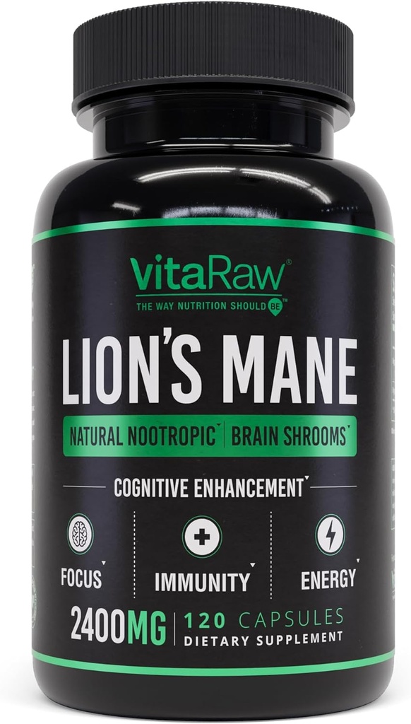 Suplemento de la Mana de los Leones Orgánicos Capsules 2400 mg - Powerful Nootropic - Helps Maintain Memory, Energy, and Mental Clarity - Vegan Brain Booster Focus Pills - Real Lion's Mane Supplement