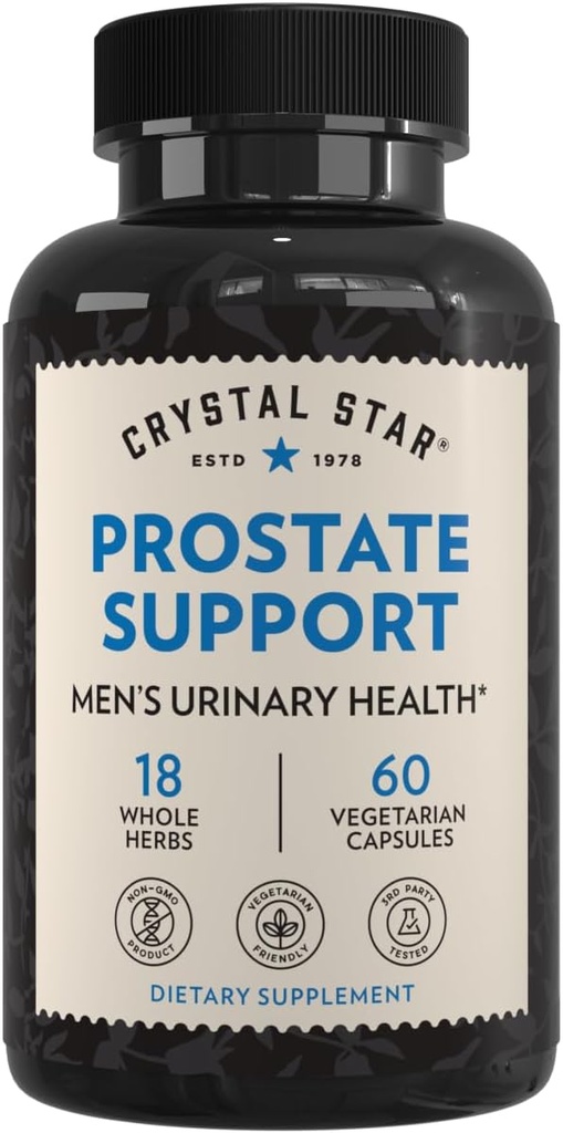 Crystal Star Prostate Support Saw Palmetto Supplements for Men (60 kapsulak) - Bladder & Urine Health - Ginger & Pygeum - Non-GMO