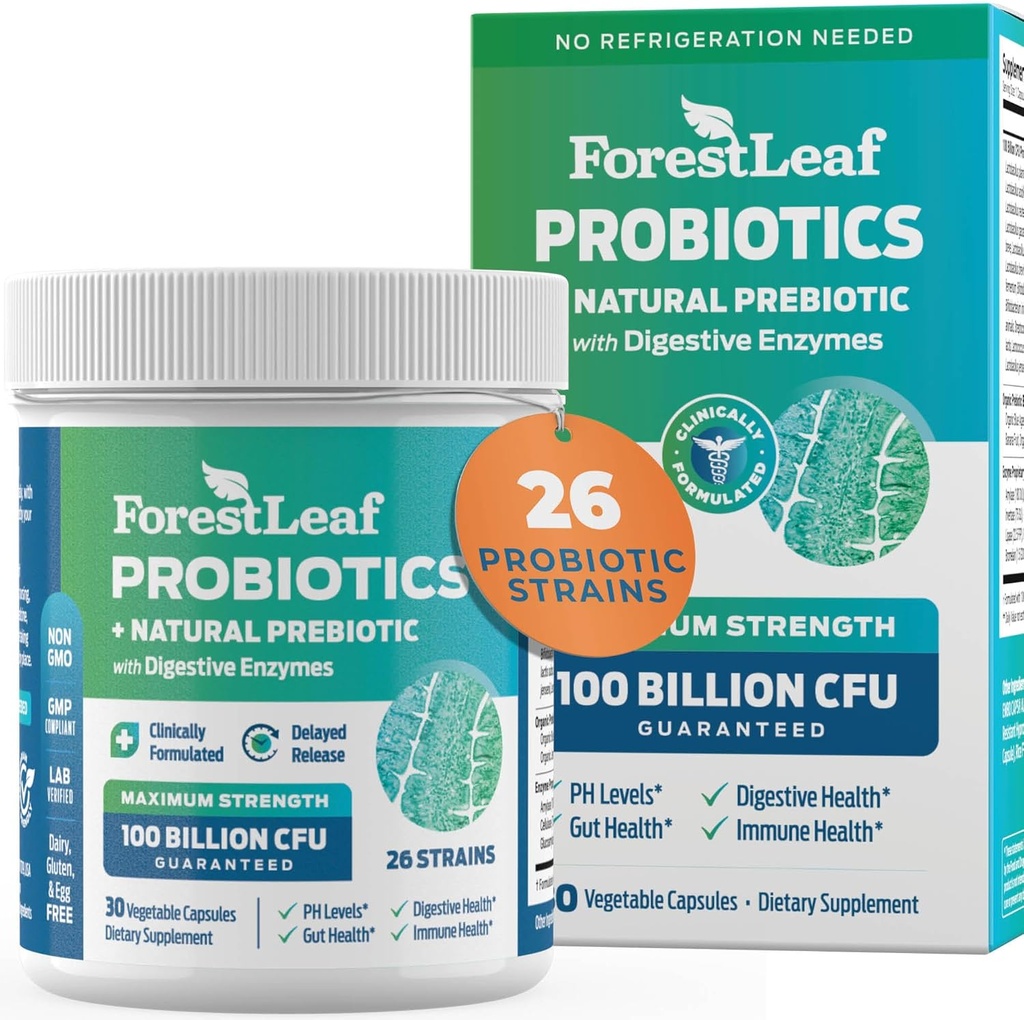 Probiotics for Men and Women, 100 Billion CFU, 26 Unique Strains, Men and Women's Probiotic and Prebiotics Support Digestive Health, Gut Wellness, Energy, Mood, Immune, PH Balance (30 Caps)