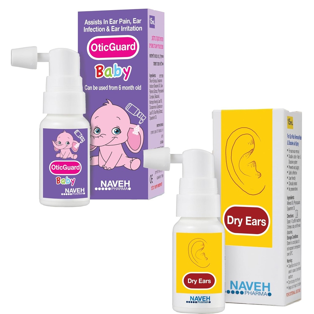 NAVEH PHARMA Otic Guard Baby Sprey 0,5 Fl Oz + NAVEH PHARMA Kuru Ears Sprey 1 Fl Oz