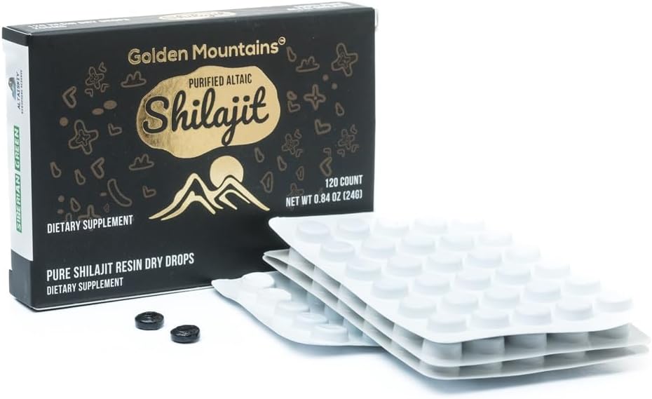 Siberiako Green Premium Pure Shilajit Dry Drops Altai Golden Mountains - 120 Count (200 mg) Authentic Safety & Quality Certificate - US Lab-ek Fulvic Acid egiaztatu du