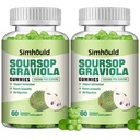 2 Pack Gommies de Soursop Graviola - 3000mg Supplément de Soursop extra-fort avec vitamine C, zinc - Aide digestive, soutien immunitaire et antioxydant - sans sucre, non-OGM, végétalien, 120 comtes