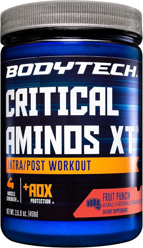 Kritický Aminos XT Intra / Post Workout Powder in Delicious Fruit Punch Flavor - Vyhovuje podpoře svalové obnovy a zvýšení výkonu pro optimální výsledky (15.9 oz / 45 Služeb)