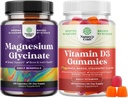 Bundle of Pure Magnesium Glycinate 400mg Per servire per il sonno del mood e rilassamento e vitamina D3 Gummies per il benessere quotidiano o Bone Muscle & supporto immunitario