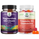 Bundle of Pure Magnesium Glycinate Supplement 400mg Per Serving for Mood Sleep and Relaxation Support and Vitamin D3 Gummies for Daily Wellness with 2000IU per Serving Bone Muscle & Immune Support