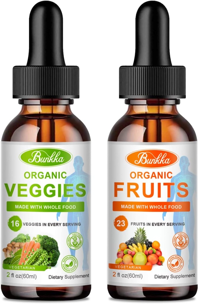Frukter og grønnsaker Supplement - Balanse av naturlig frukt og grønnsaker flytende dråper 2 Pack, hele maten kosttilskudd - fylt med vitaminer og mineraler - 2 FL OZ Frukt og 2FL OZ Veggie
