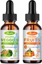 Suplemento de frutas e vegetais - Balance of Natural Fruit and Legumes Liquid Drops 2 Pack, Whole Food Supplement - Cheio de vitaminas e minerais - 2 FL OZ Fruit & 2FL OZ Veggie