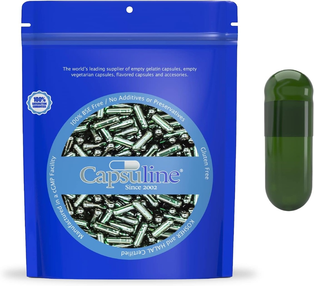 Capsuline Chlorophyll 彩色尺寸 00 空 Vegan Capsules - 1000 计数 - 空 Veggie Pill Capsules - DIY 蔬菜 Capsule 填充 - 空 Caps - Kosher 非 GMO 认证(绿色)