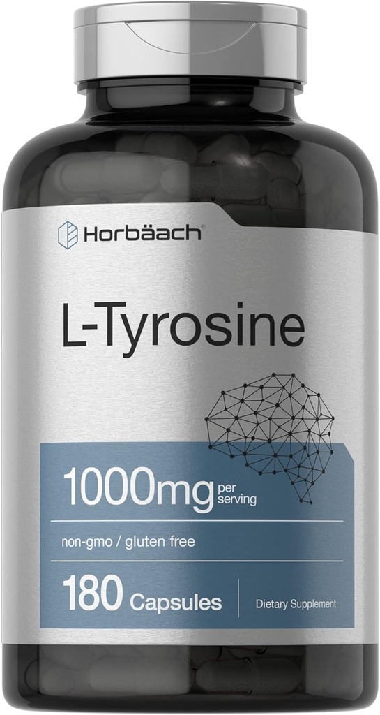 Horbaach L-Tyrosine Supplement | 1000mg | 180 kapsulak | GMO eta Gluten Free Formula