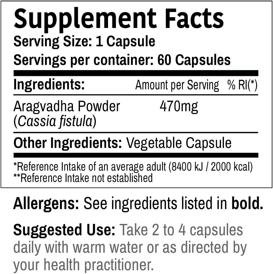 DR WAKDEn Aragwadha-kapselit (Cassia Fistula, 60 Veg Caps, Plant-Baseed Supplement, Ayurvedic Herb, All Natural, Vegan)