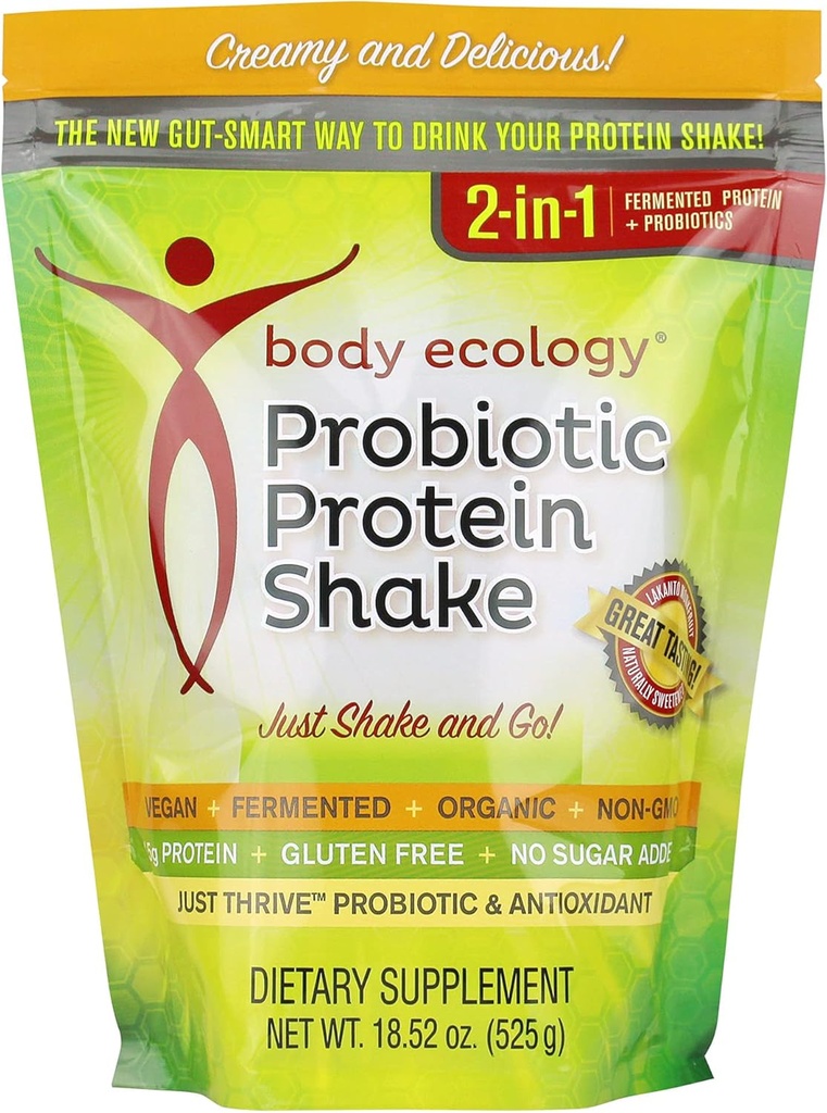 Body Ecology Probiotic Protein Shake pulver | Fermentert protein kosttilskudd | Ikke-GMO | Glutenfri | Soya gratis | Ingen sukker tilsatt | 15 g protein | Protein pulver | Forseglbar 18.52 OZ