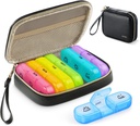 AUVON Cotygodniowy Pill Organizator 3 razy dziennie, Duży Pill Box 7 dzień z PU Leather Bag, Protabel Travel Pill Case Medication Reminder, Daily Pill Box 3 razy dziennie Vitamin, Oleje rybne, Suplementy
