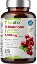 biophix D-Mannose Capsules 1000mg dengan Cranberry & Progities - D Mannose Suplemen untuk Perempuan - D-Mannose Pil untuk Track & Dukungan Kesehatan Bladder - Kesehatan Digetical - Menjadi - 120 Vcaps