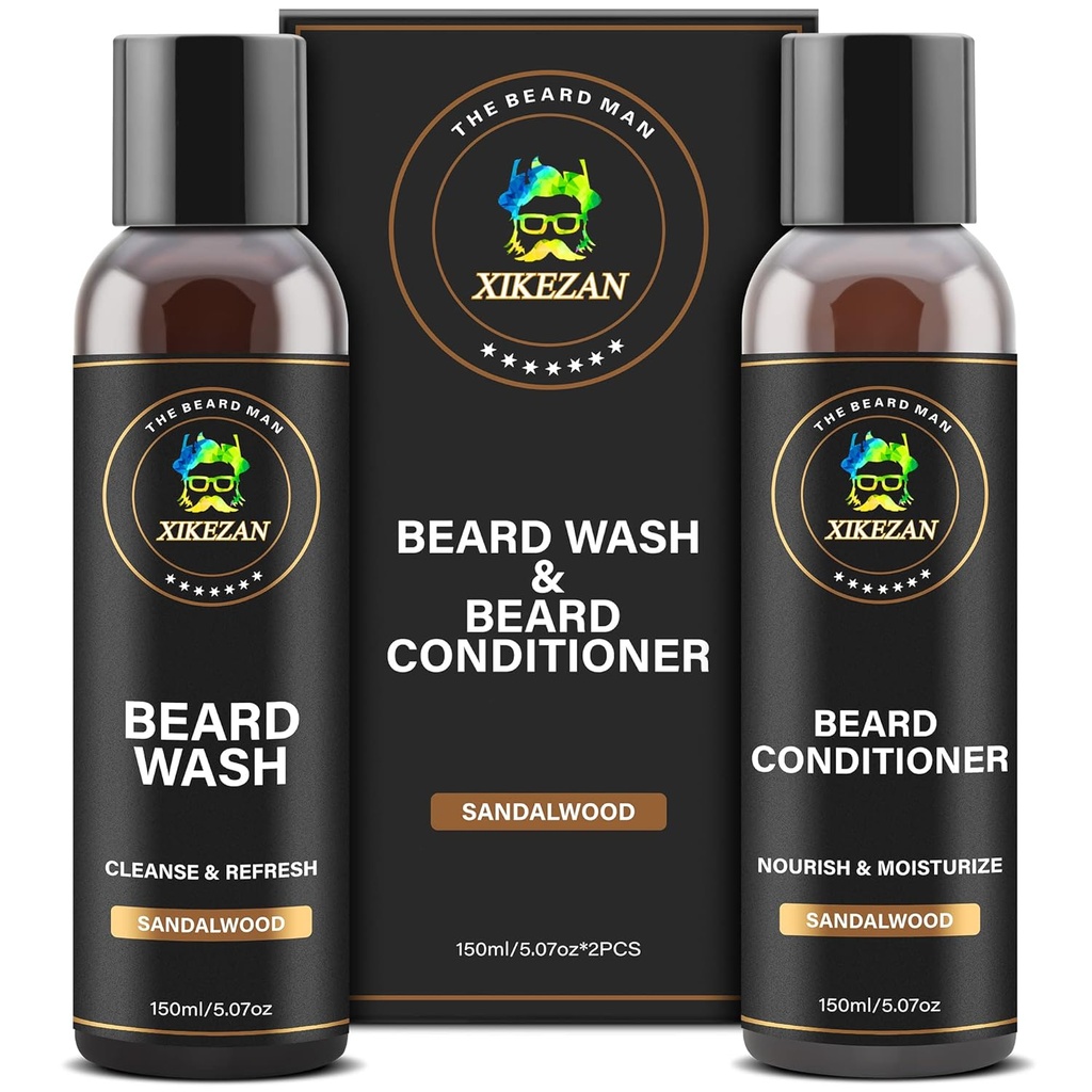 XIKEZAN Beard Wash & Beard Conditioners Natural Softtener Set w / Argan & Jojoba Olies Smooths & Stronthers Christmas Stoking Stuffers Far Day Gaver til mænd ham far kæreste Mand