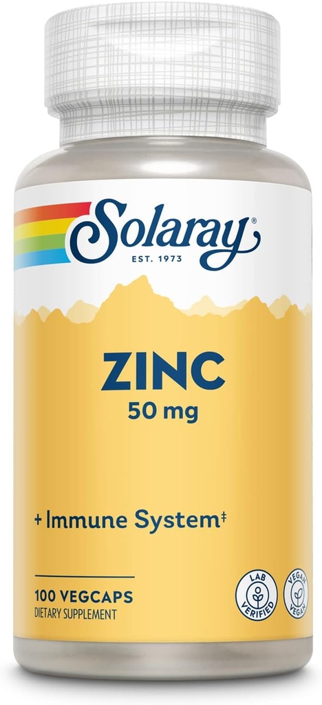 Solaray Zink 50mg Immune Support Capsules, 100 Count, Vegan, Pumpkin Seed