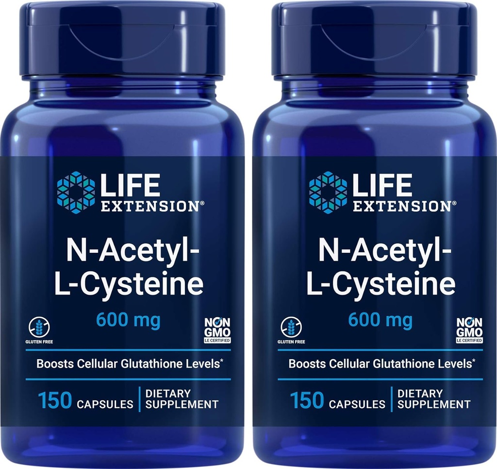תוחלת החיים N-Acetyl-L-Cysteine (NAC) 600 מ"ג, 150 קפסולות (Pack of 2)