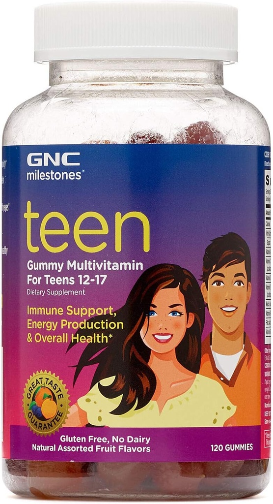 GNC Milestones Teen Gummy Multivitamiini teini 12-17, 120 Gummies, Immuunituki, energian tuotanto ja yleinen terveys
