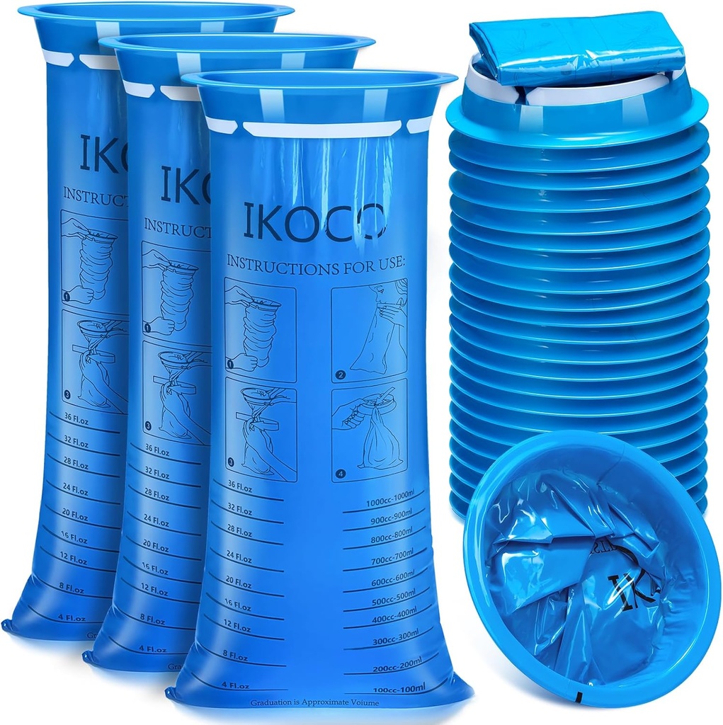 26 Pack Vomit Bags Disposable, IKOCO1000ml Leak Resistant Emesis Throw Up Bag, Motion Barf Puke Sickness Bags for Travel, Nausea and Car