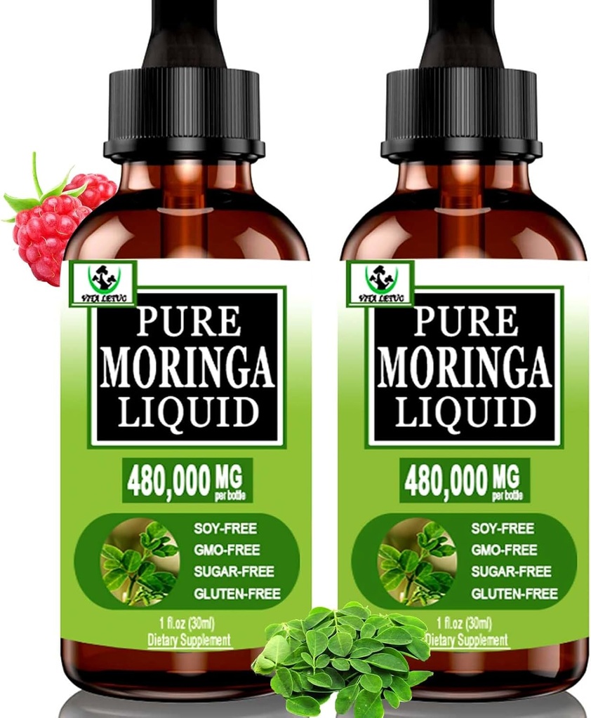 (2 팩) 에너지, 정신 면역 면역 지원, Moringa 잎 추출물 6X 흡수 분말 캡슐, 여자 남자를 위한 녹색 Superfood 보충교재를 위한 유기 Moringa 액체 하락