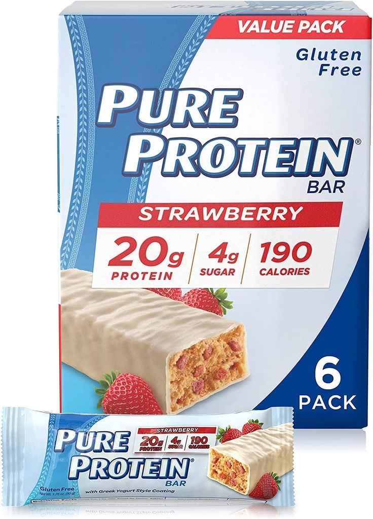 Barras de proteínas puras, proteínas altas, bocadillos nutritivos para soportar enerxía, baixo azucre, libre de glute, rubio grego Yogurt, 1.76oz, 6 Pack