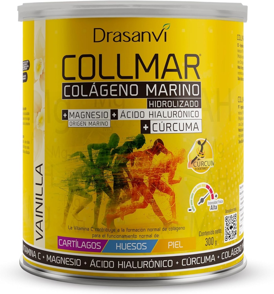 Drasanvi COLLMAR Hydrolyzed Collagen Magnezyum ve Turmeric 300g Toz Vanilla Flavor - Kas Büyümesi için Gluten Free