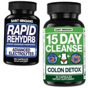 15 Day Cleanse | Colon Detox with Natural Laxative - with - Rapid Rehydr8 Electrolyte Supplements Prevention of Cramping and Supports Muscle Endurance and Recovery - 100 Capsules