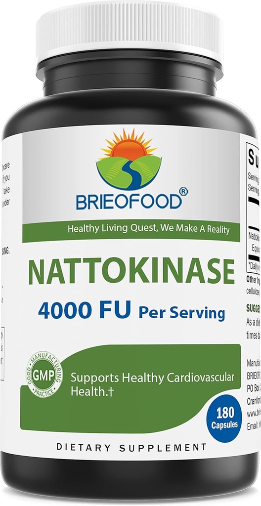Brieofood Nattokinase 4000 FU (Fibryoolytic Unit) per Serving - 180 Capsules - Dukungan Kesehatan Sirkulasi