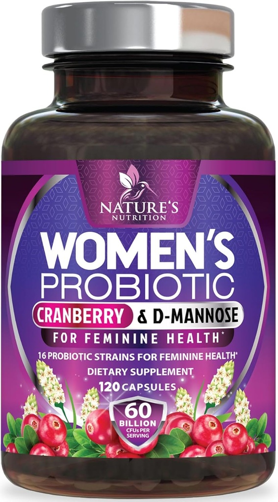 Probióticos para Mujeres 60 Billones CFU - 16 Strains, Prebiotics & Cranberry, PH Balance, Digestive Health, Vaginal &amp; Immune Support, Womens Probiotic for Gut Health, Shelf Stable - 120 cápsulas