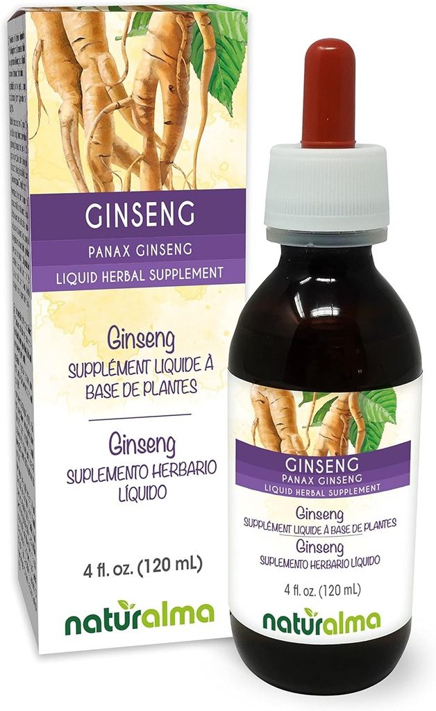Naturalma Ginseng (Panax Ginseng) Tintura senza alcool - 4 fl oz Liquid Extract in Drops - Integratore di erbe - Vegan