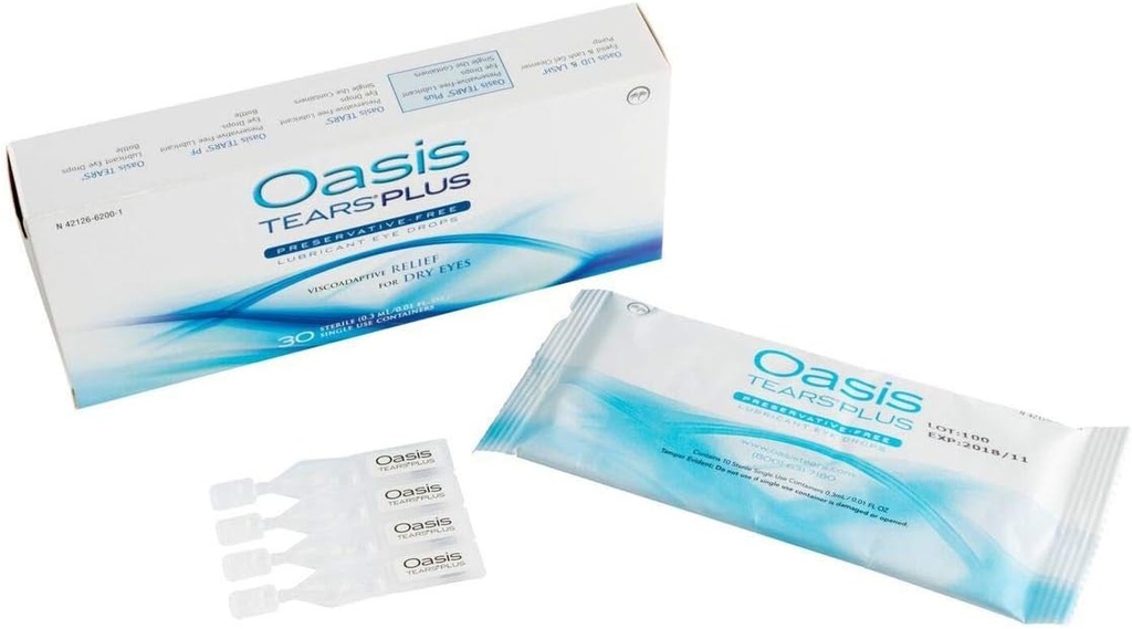 Oasis TEARS PLUS Preservative-Free Lubricant Eye Drops, 30 konteyner, 0.3 ML/0.01 FL OZ