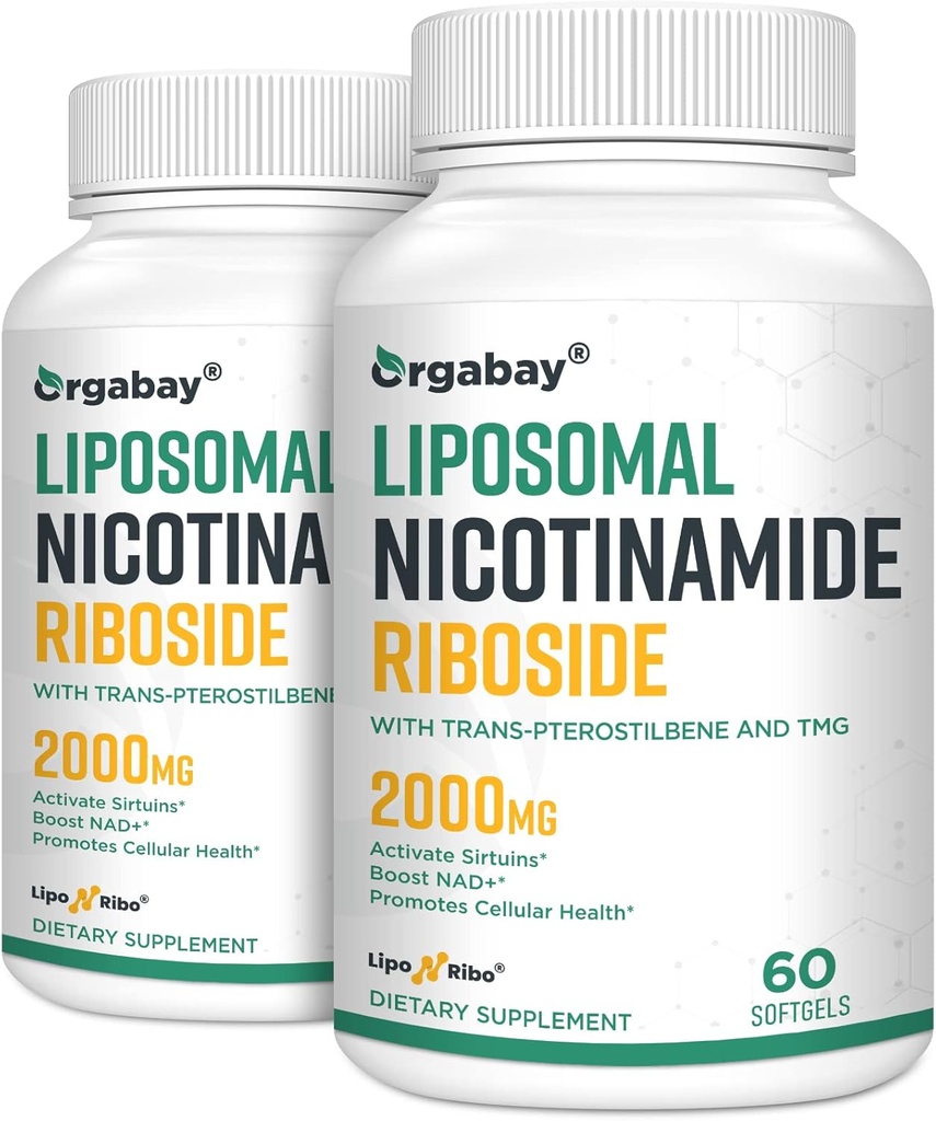 Orgabay Liposomal Nikotinamid Ribosid 2000 MG s TMG a Pterostilbene, Zvýšení NAD +, Podpora zdravého stárnutí, 120 Počet