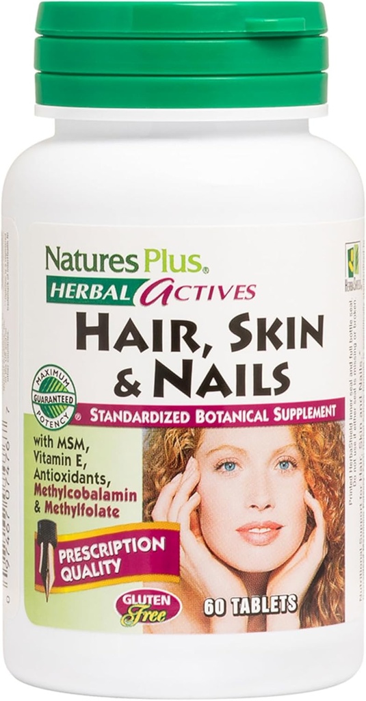 Natures Plus Hair, Skin & Nails - 60 Vegan Tablets - ofrece forza e elasticidade para a pel e unhas - Vegetarian, Gluten-Free - 30 servizos
