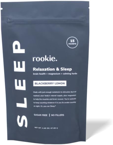 Rookie Wellness Tidur - Natural Sleep Aid dengan 180 mg Magnesium Bisglycinate, 1 mg Melonatin, Valerian Root, & Passion Flower to Procept Tranquility & Sleep (15 Pack, BlackBerry Lemon)