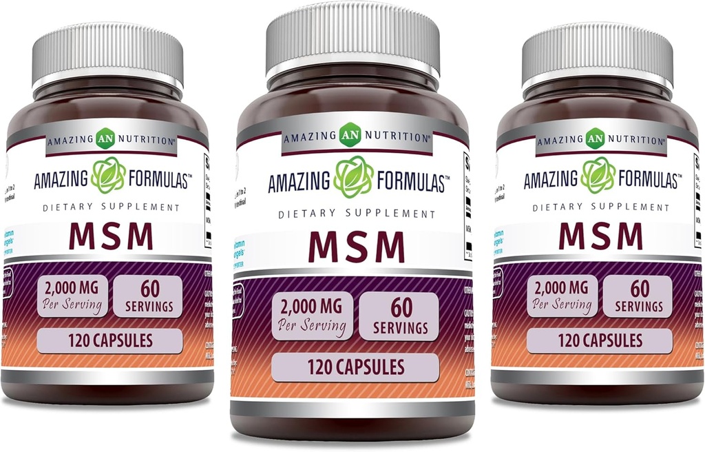 Incredibile formula MSM (metilsulfonilmethane) Supplemento | 2000 Mg Per Serving | Capsule | Non-GMO | Gluten Free | Made in USA (3 Pack, 120 Count)