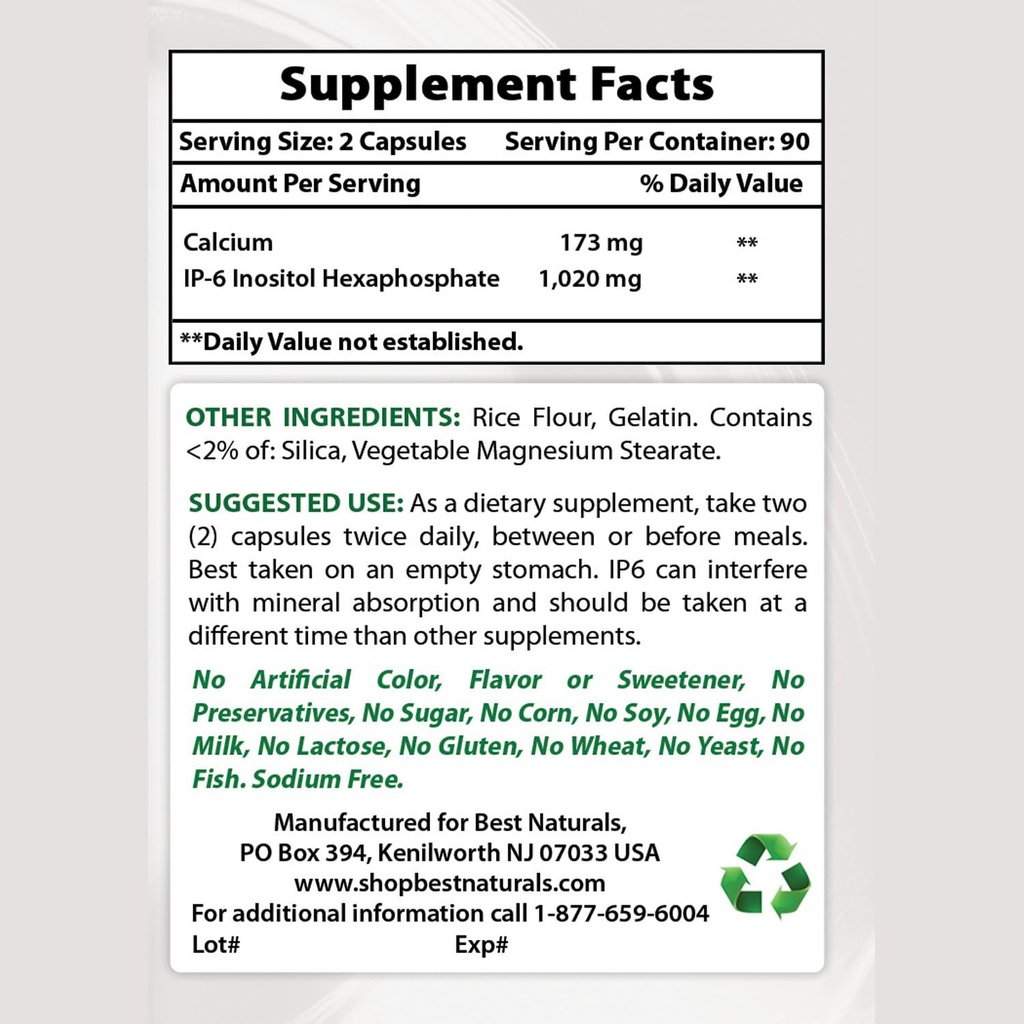 Bästa Naturals IP-6 510 mg & Magnesium Oxide 500 mg
