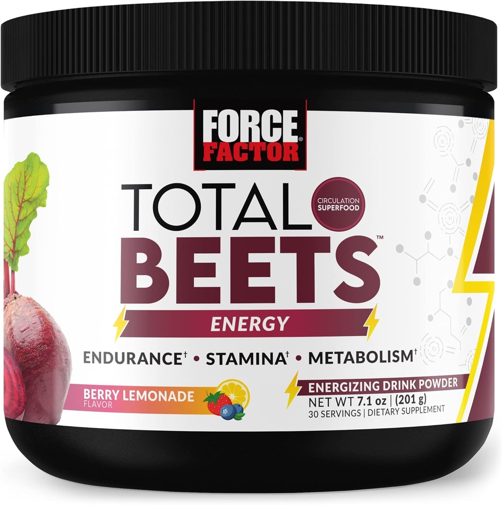 FACTOR FACTOR Total Beets Powder Root con Energía, NO3-T® Nitrates para apoyar la circulación, presión arterial, flujo sanguíneo y resistencia - Plus Green Tea Extract. Un suplemento de superalimentos, 30 servicios