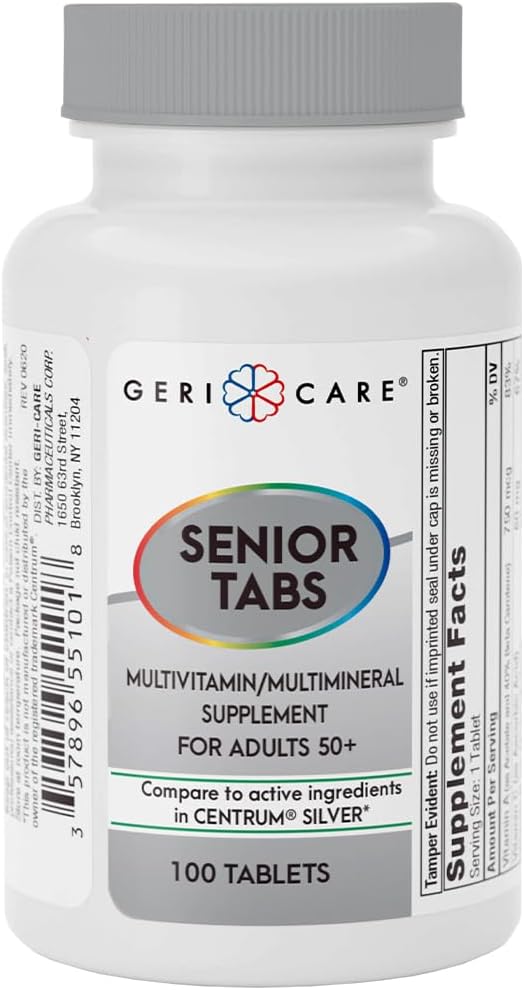 GeriCare Senior Tab 50+ Multivitamin and Minerals Tablets - Inmune Support - Adin-Defying Nutrition, 100 Count (1eko paketea)