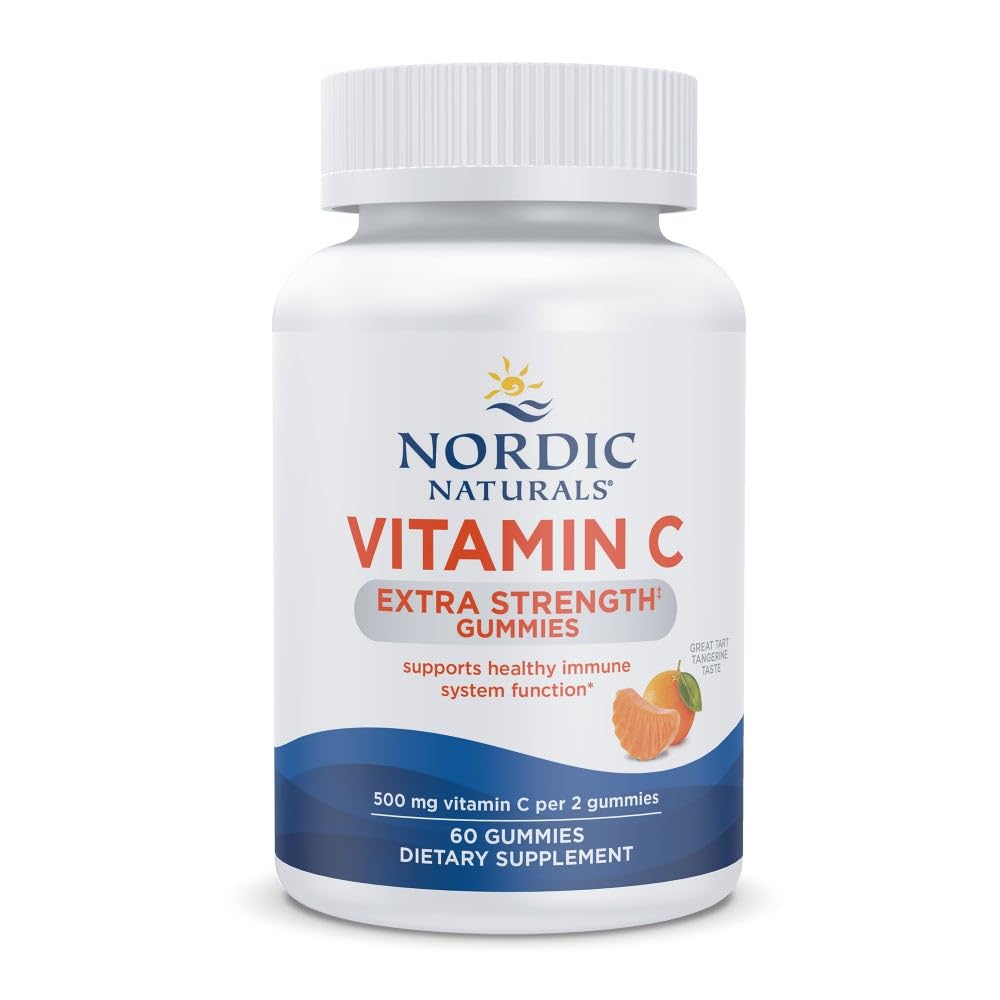 Nordic Naturals Vitamin C Extra Strength Gummies - Tangerine Flavor - 60 Gummies - 500 mg Vegan Vitamin C Supplement - Low-Sugar Immune - Support - 30 Servings