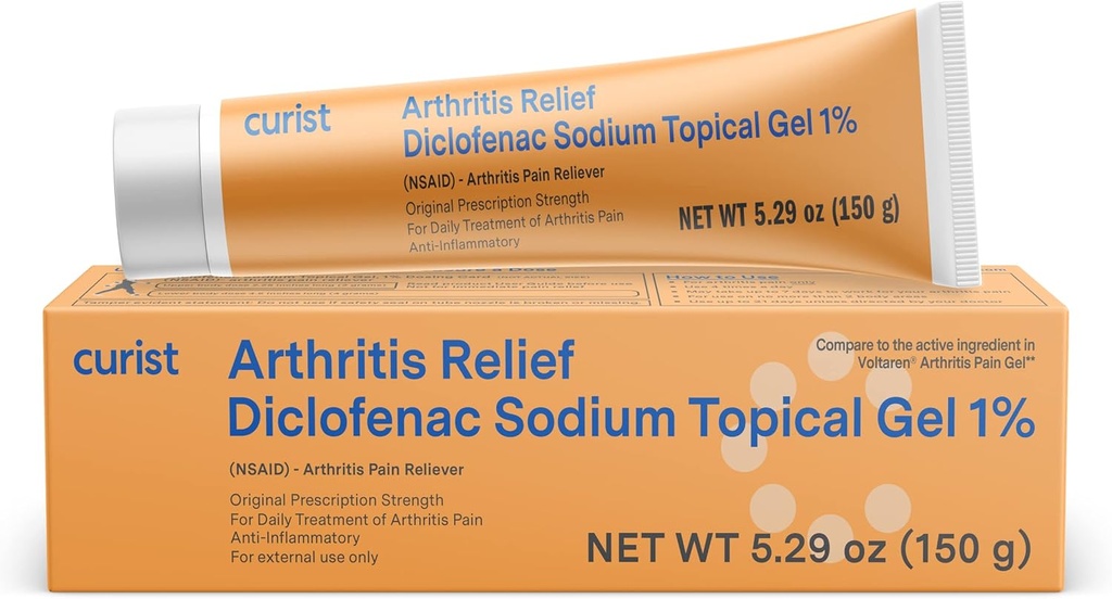 Curist Diklofenac Natrium Topical Gel 1 prosent 150g for ledsmerter - ledd smertelindring for hånd/fot smerter, kne / elbow smerte og ankelsmerter - 1% - 5,29oz