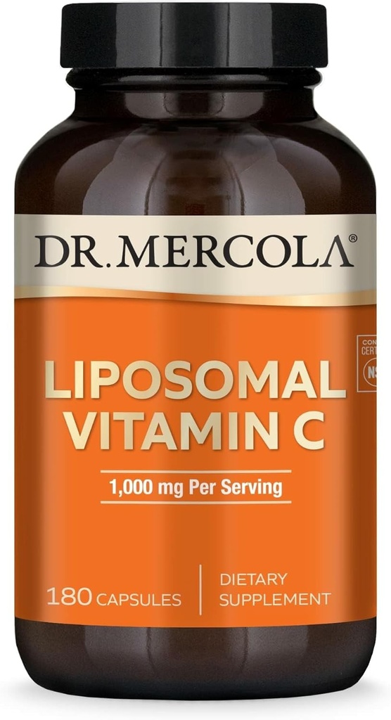 Mercola Liposomal bitamina C - Brain, Heart, Eye & Immune Support - 1,000 mg Bioavailable bitamina C - Ez-GMO, Gluten-Free & Soy-Free - 180 kapsula (90 zerbitzatu)