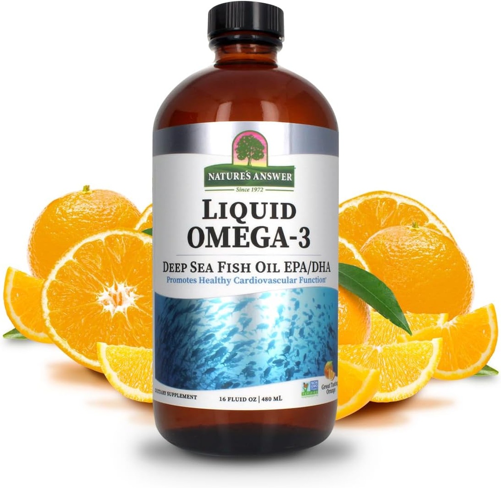 Resposta da natureza Liquid Omega-3 | Deep Sea Fish Oil con Suplemento dietético EPA / DHA | Apoio cardiovascular | Sen preservativos e 16oz sen glute (Paque de 1)