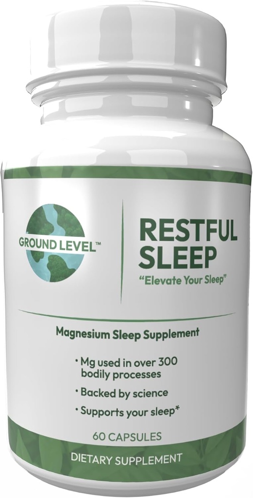 Ground Level Restful sleep Formula with Advanced sleep Blend, Industry Leading 200mg Magnesium and L-Theanine for Adults Plus Melatonin, Chamomile, Lemon Balm, Passionflower, and Valerian Root
