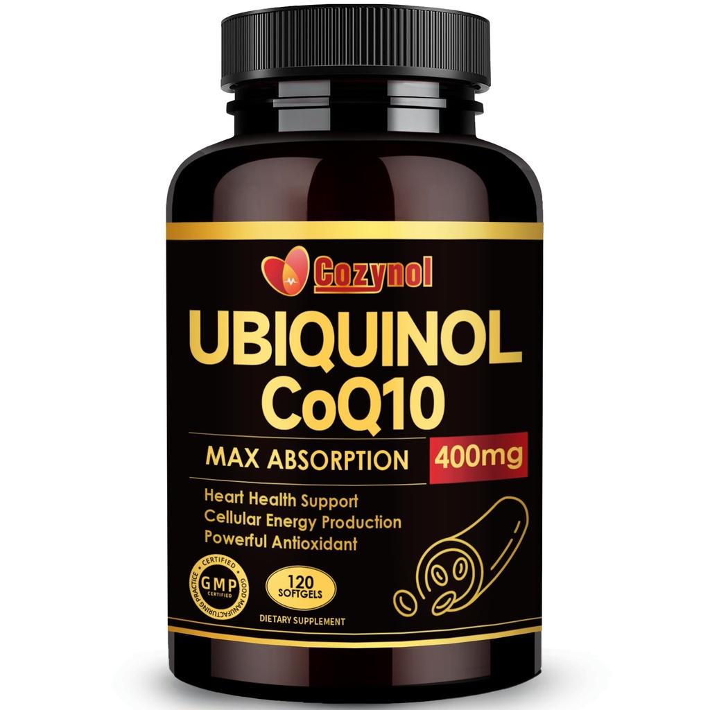 Ubiquinol CoQ10 400mg Softgels with Vitamin E & Omega-3, Max-Absorption Coenzyme Q10, Powerful Antioxidant, Supports Heart Health & Energy-Production,120 Count, Non-GMO